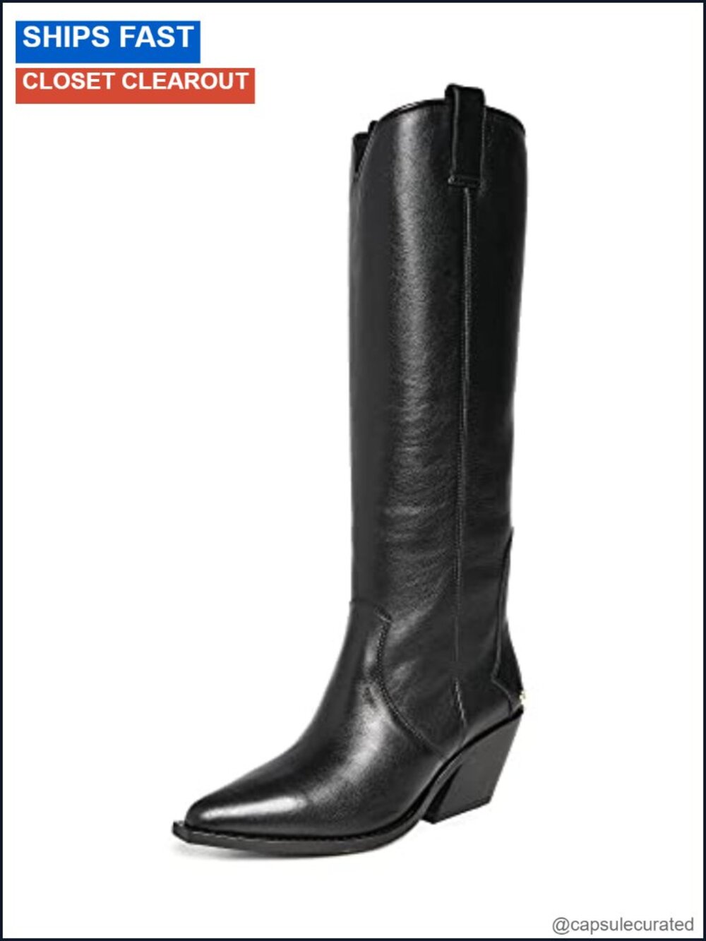 Tall Knee-High Cowhide Leather Western Boots Pull-On Pointed Toe Stacked Heel